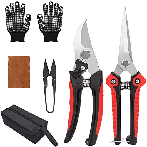 TuHeeHuT Pruning Shears,Gardening Pruning Shears Set,Hand Pruners,Garden Clippers,Garden Scissors Stainless Steel Sharp Blades with Garden Gloves,Storage Bag and Wipe Rag