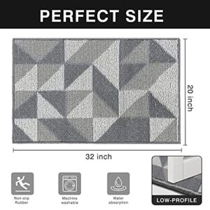 IOHOUZE Indoor Outdoor Doormat, 32" x 20" Non-Slip Grey Outdoor Rug, Absorbent Resist Dirt Front Back Door Mat, Low Profile, Machine Washable, Welcome Mat for Entryway, Patio (Grey Magic Geome)