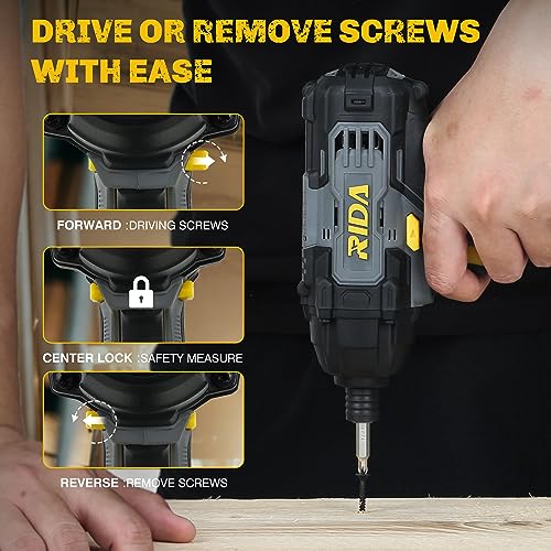 RIDA Cordless Impact Driver Kit,180N.m. 20V Impact Drill Driver Set 1/4" All-Metal Hex Chuck, 0-2800RPM Variable Speed, 2.0Ah Battery & Fast Charger, 25 Pcs S2 Bits &Tool Bag New Year Gift