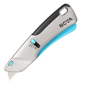 nova squeeze trigger utility knife and heavy duty box cutter, self retractable safety knife, ergonomic aluminum body, safety-lock design, durable and safe