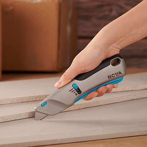 Nova Squeeze Trigger Utility Knife and Heavy Duty Box Cutter, Self Retractable Safety Knife, Ergonomic Aluminum Body, Safety-Lock Design, Durable and Safe