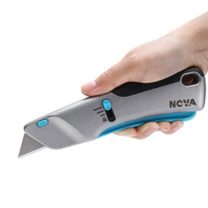 Nova Squeeze Trigger Utility Knife and Heavy Duty Box Cutter, Self Retractable Safety Knife, Ergonomic Aluminum Body, Safety-Lock Design, Durable and Safe