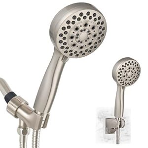 high pressure handheld shower head, 3.5 inch face 5-setting handheld shower head set with 79-inch stainless steel shower hose, adjustable shower arm mount bracket, tool-free install/brushed nickel