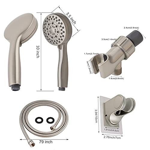 High Pressure Handheld Shower Head, 3.5 inch Face 5-Setting Handheld Shower Head Set with 79-inch Stainless Steel Shower Hose, Adjustable Shower Arm Mount Bracket, Tool-free Install/Brushed Nickel