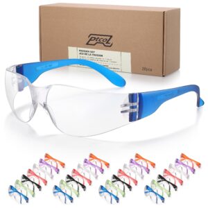 28 Pack Safety Glasses in 7 Colors (Bulk Pack of 24+4) Unisex Clear Anti-Scratch Protective Goggles Impact Resistant Lens Eyewear with ANSI Z87.1 EN166 for Construction, Shooting and Laboratory