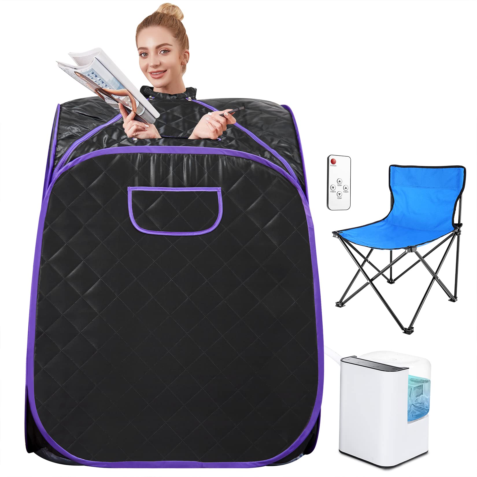 OPPSDECOR Portable Steam Sauna Spa, Personal Indoor Sauna Tent Remote Control&Chair&Timer Included, One Person Sauna for Therapeutic Relaxation Detox at Home