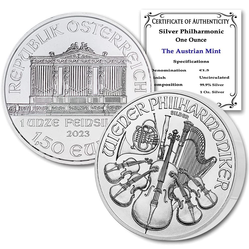 2023 AT 1 oz Austrian Silver Philharmonic Coin 1.50 Euros Brilliant Uncirculated with a Certificate of Authenticity €1.50 BU