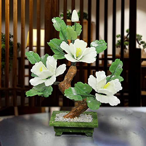 KGDC Bonsai Tree Tabletop Peony Bonsai Tree Jade Bonsai Ornaments Creative Peony Flower Bonsaifor Home Office Table Decor Chinese Feng Shui Decoration Fake Plant Decoration