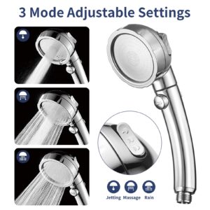 HANLIAN High Pressure Shower Head with Pause Function, 3 Spray Settings Handheld Shower Head with On Off Switch, Watersaving Detachable Showerhead with 5Ft Stainsteel Hose and ABS Bracket (Chrome)