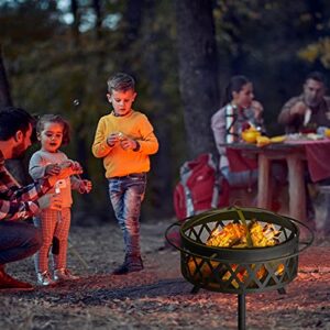 DOEWORKS Outdoor Fire Pit 29Inch Bonfire Wood Burning Backyard Firepit for Outside with Spark Screen, Poker