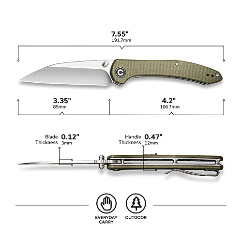 CIVIVI Hadros Pocket Folding Knife for Men, 3.35" Blade Micarta Handle Folding Knife C20004-3(Olive)
