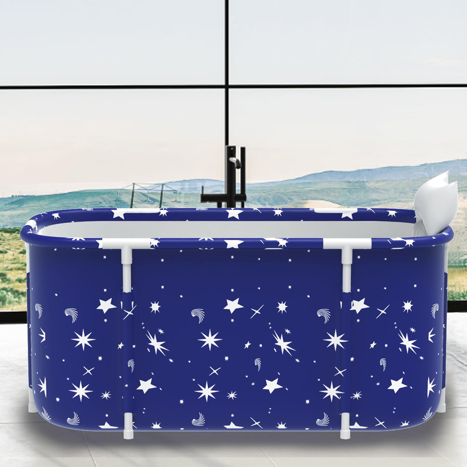 HotMax Portable Bathtub Kit, Foldable Soaking Bathtub for Adults, Freestanding Bathtubs, Hot Bath Tub, Ice Bath, Family Bathroom SPA Tub (Blue)
