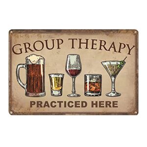bar wall decor beer signs metal tin sign for patio backyard and pool，group therapy practiced here funny personalized vintage signs for home decor art accessories decorations outdoor 8x12 inch