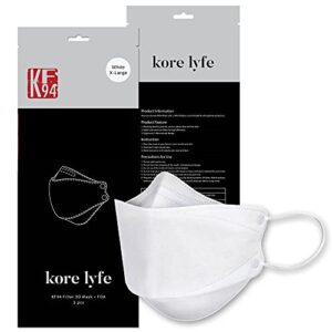 [10 pcs] 25% larger kf94 face mask - x-large white - [made in korea] - in 5 pcs reclosable package - breathable premium quality - [package in english]