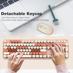 FOPETT Keyboard and Mouse Sets Wireless,Reliable 2.4 GHz Connectivity for PC,Laptop,Smart TV and More (Milk Tea Color)