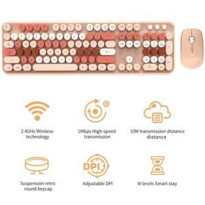 FOPETT Keyboard and Mouse Sets Wireless,Reliable 2.4 GHz Connectivity for PC,Laptop,Smart TV and More (Milk Tea Color)