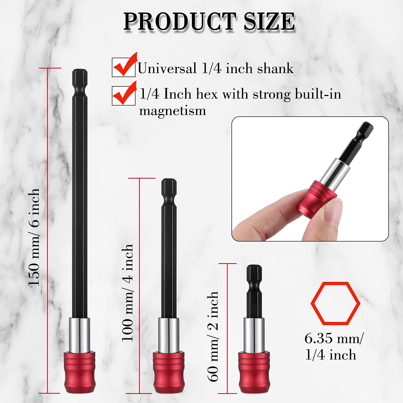 6 Pieces Drill Bit Extension Magnetic Screwdriver Bit Holder Impact Driver Bit Set Bar Socket Chuck Adapter 1/4 Inch Hex Shank Power Magnetic Bit Holder for Screws Nuts Drill