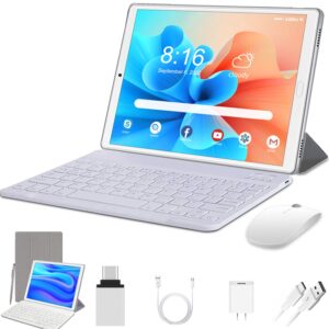 aoyodkg 2 in 1 android 11 tablet 10 inch with keyboard, 4gb ram 64gb rom 128gb expand quad core 1.5ghz processor dual camera, mouse, otg, type c, 2.4g & 5g wifi, ayo-8