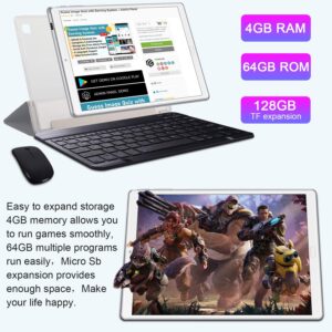 AOYODKG 2 in 1 Android 11 Tablet 10 Inch with Keyboard, 4GB RAM 64GB ROM 128GB Expand Quad Core 1.5Ghz Processor Dual Camera, Mouse, OTG, Type C, 2.4G & 5G WiFi, AYO-8