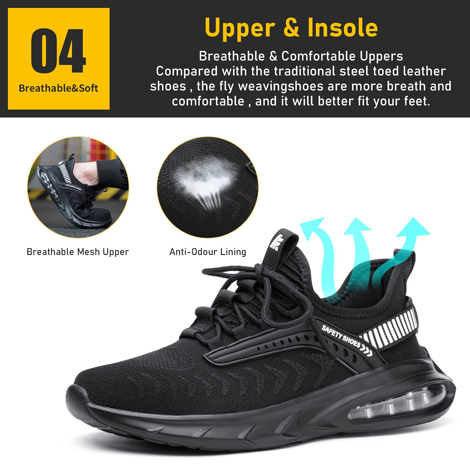 Steel Toe Shoes for Men Work Women Lightweight Air Cushion Sneakers Slip Resistant Safety Work Boots Indestructible Shoes