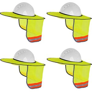 4 pack hard hat sun shade - full brim mesh hard hat sun shield neck sunshade with reflective strip hard hat sun visor for hard hat accessories (neon yellow)