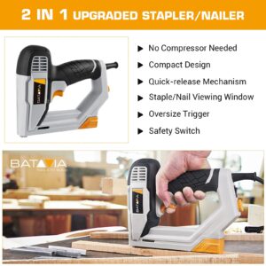 BATAVIA Brad Nailer, 2 in 1 Electric Nail Gun and Staple Gun for Home Upholstery Carpentry and Woodworking Projects, Including 200pcs 5/8'' 18 Gauge Brad Nails and 336pcs 3/8" T50 Staples, BTC0060