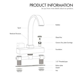 SOLVEX Waterfall Bathroom Faucet 2 Handle,4 Inch Centerset Bathroom Sink Faucet,3 Hole Bathroom Faucet Brushed Nickel,Bathroom Basin Faucet with Deck Mounted Square Handle,SP-40060-2