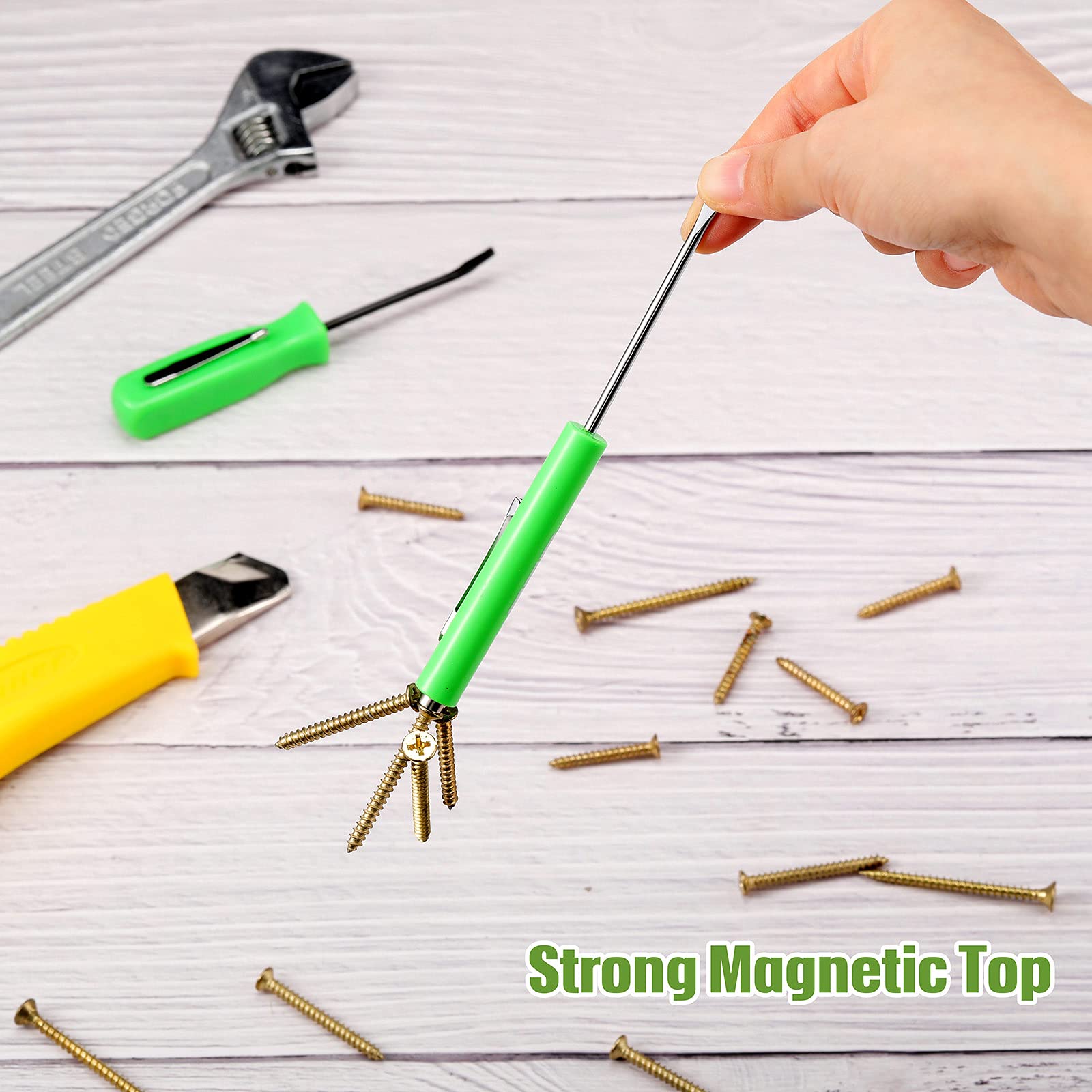 5 Pieces Magnetic Pocket Screwdriver Mini Pocket Screwdriver with Clip Small Slotted Head Screwdriver Tool Set for Home Office Gadgets Repair Tool Mechanics Electricians Technician (Green)