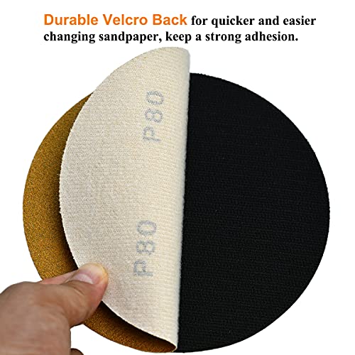Aiyard 6-Inch No-Hole Hook and Loop Sanding Discs 80-Grit, Random Orbital Sandpaper for Automotive and Woodworking, 100-Pack