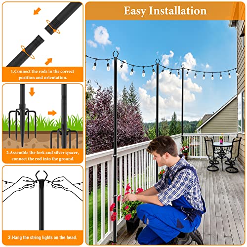 Mutovlin 2 Pack String Light Poles,10 Ft Light Poles for Outside String Lights,Outdoor Light Poles with Fork,Metal Poles Stand for Patio Deck Backyard