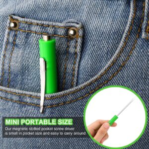 10 Pieces Pocket Screwdriver Mini Tops And Pocket Clips Pocket Screwdriver Magnetic Slotted Pocket Screw Driver with A Single Blade Head for Mechanical, Electrician (Green)