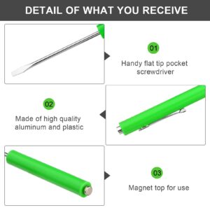 10 Pieces Pocket Screwdriver Mini Tops And Pocket Clips Pocket Screwdriver Magnetic Slotted Pocket Screw Driver with A Single Blade Head for Mechanical, Electrician (Green)