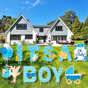 large baby shower yard sign it’s a boy blue yard signs with stakes 16 inch tall baby boy lawn sign gender reveal outdoor decoration welcome home newborn announcement sign for party decorations,11 pcs