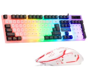 chonchow gaming wired keyboard and mouse combo backlit rainbow rgb full-size mechanical feeling key board 3600 dpi mice for game office home