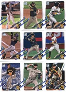 2021 topps complete (series 1 & 2) san diego padres team set of 26 cards: fernando tatis jr.(#1), mitch moreland(#38), garrett richards(#140), manny machado(#192), luis patiño(#205), francisco mejia(#248), trent grisham(#249), chris paddack(#259), mike cl