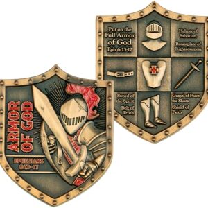 Armor of God Challenge Coin Bulk Pack of 10, Commemorative Military Souvenir Coins for Collectors, Knight Templar Shield Religious Pocket Prayer Token of Faith for Army, Navy, & Marine Veterans