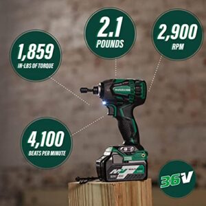 Metabo HPT 36V MultiVolt Triple Hammer Cordless Impact Driver Kit | Two Batteries and Charger | 1/4-Inch Keyless | WH36DBG