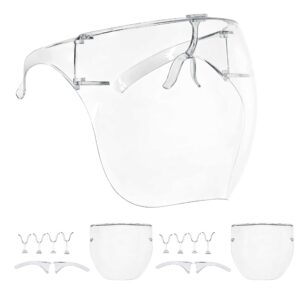 salon world safety (pack of 3 protective face shield full cover visor glasses with frames - ultra clear reusable plastic goggles, anti-fog - eye nose mouth personal protection, sanitary droplet guard
