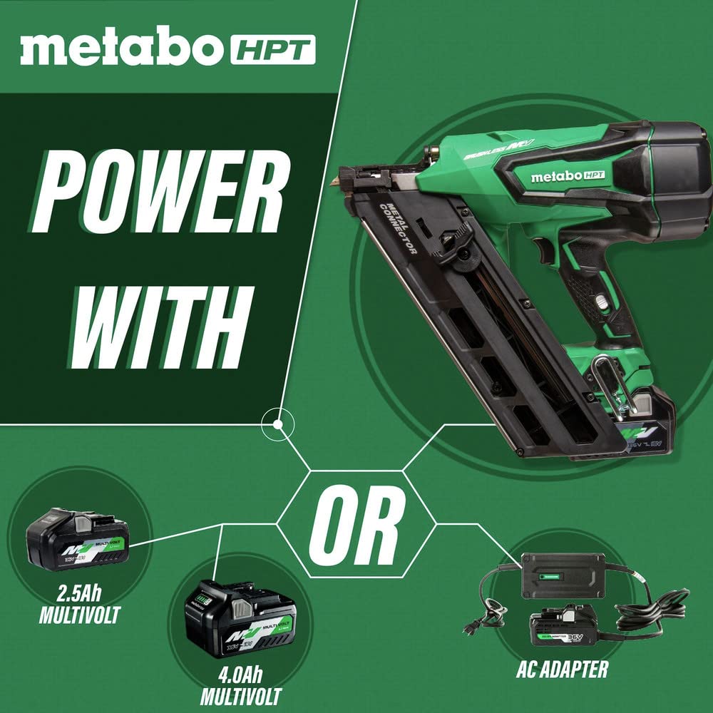 Metabo HPT 36V MultiVolt Cordless Metal Connector Nailer Kit | Accepts 1-1/2-Inch and 2-1/2-Inch Nails | Strap-Tite Probe Tip | NR3665DA