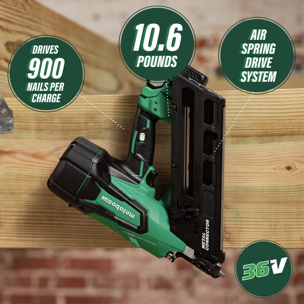 Metabo HPT 36V MultiVolt Cordless Metal Connector Nailer Kit | Accepts 1-1/2-Inch and 2-1/2-Inch Nails | Strap-Tite Probe Tip | NR3665DA