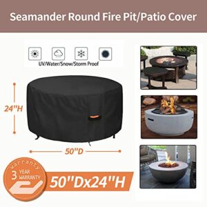 Seamander fire Pit Cover,Waterproof 600D Heavy Duty Patio Fire Bowl Outdoor Cover (Round-50 DX24 H, Black)