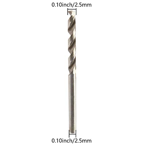 Auniwaig 10pcs Twist Drill Bit, 2.5mm HSS-6542 Straight Shank Drill Bit- 135° Tip, for Metal, Steel, Wood, Plastic, Copper, Aluminum Alloy, Stainless Steel Silver