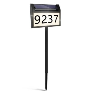 address sign, lianyipass solar house numbers for outside modern plaque waterproof house number sign lighted up for yard driveway street with stakes