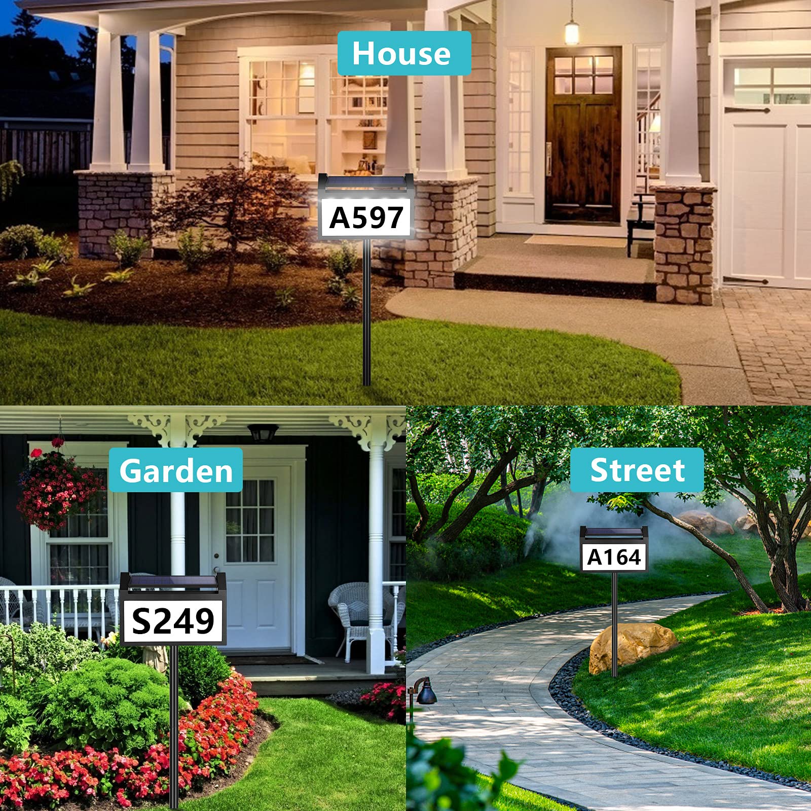 Address Sign, LIANYIPASS Solar House Numbers for Outside Modern Plaque Waterproof House Number Sign Lighted Up for Yard Driveway Street with Stakes