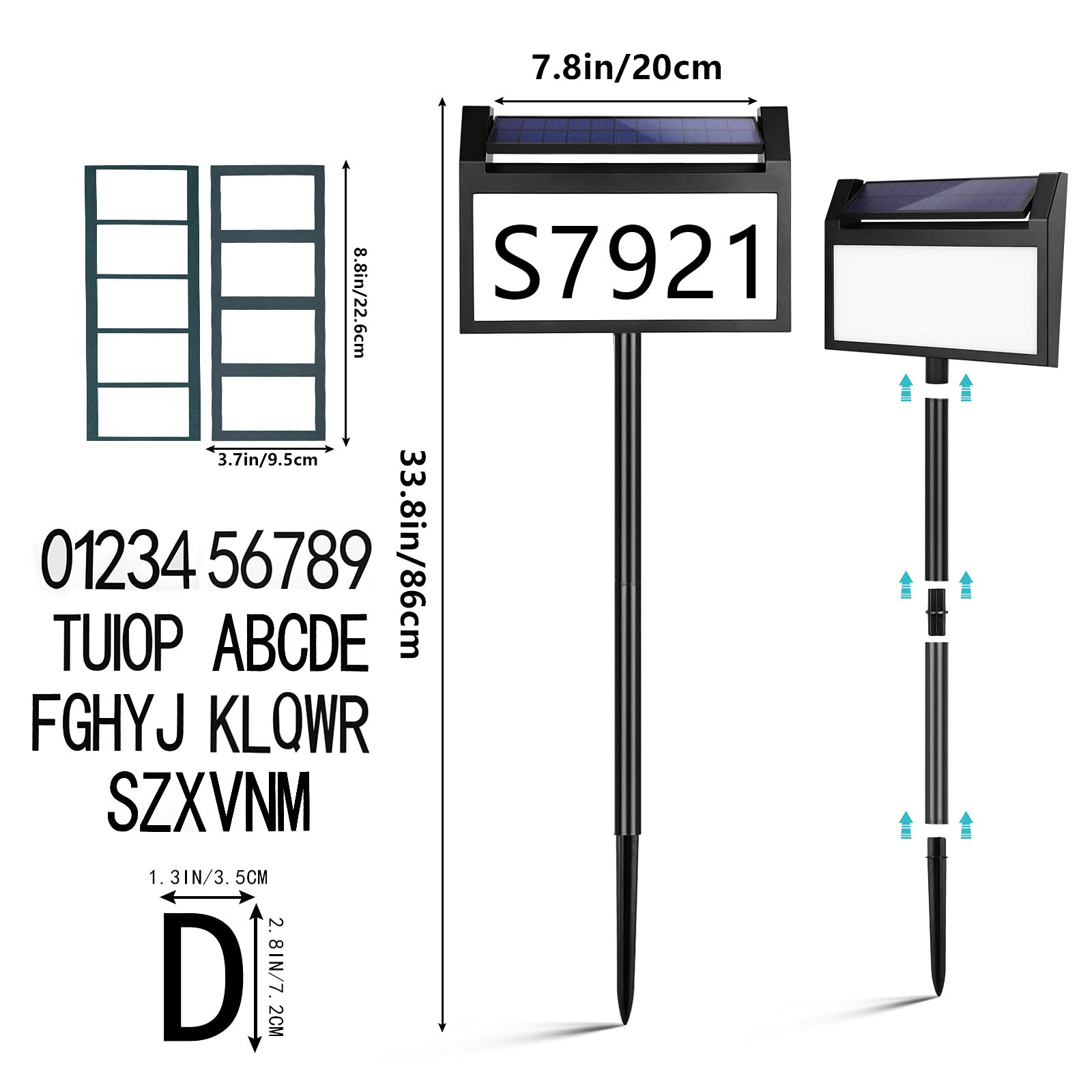 Address Sign, LIANYIPASS Solar House Numbers for Outside Modern Plaque Waterproof House Number Sign Lighted Up for Yard Driveway Street with Stakes