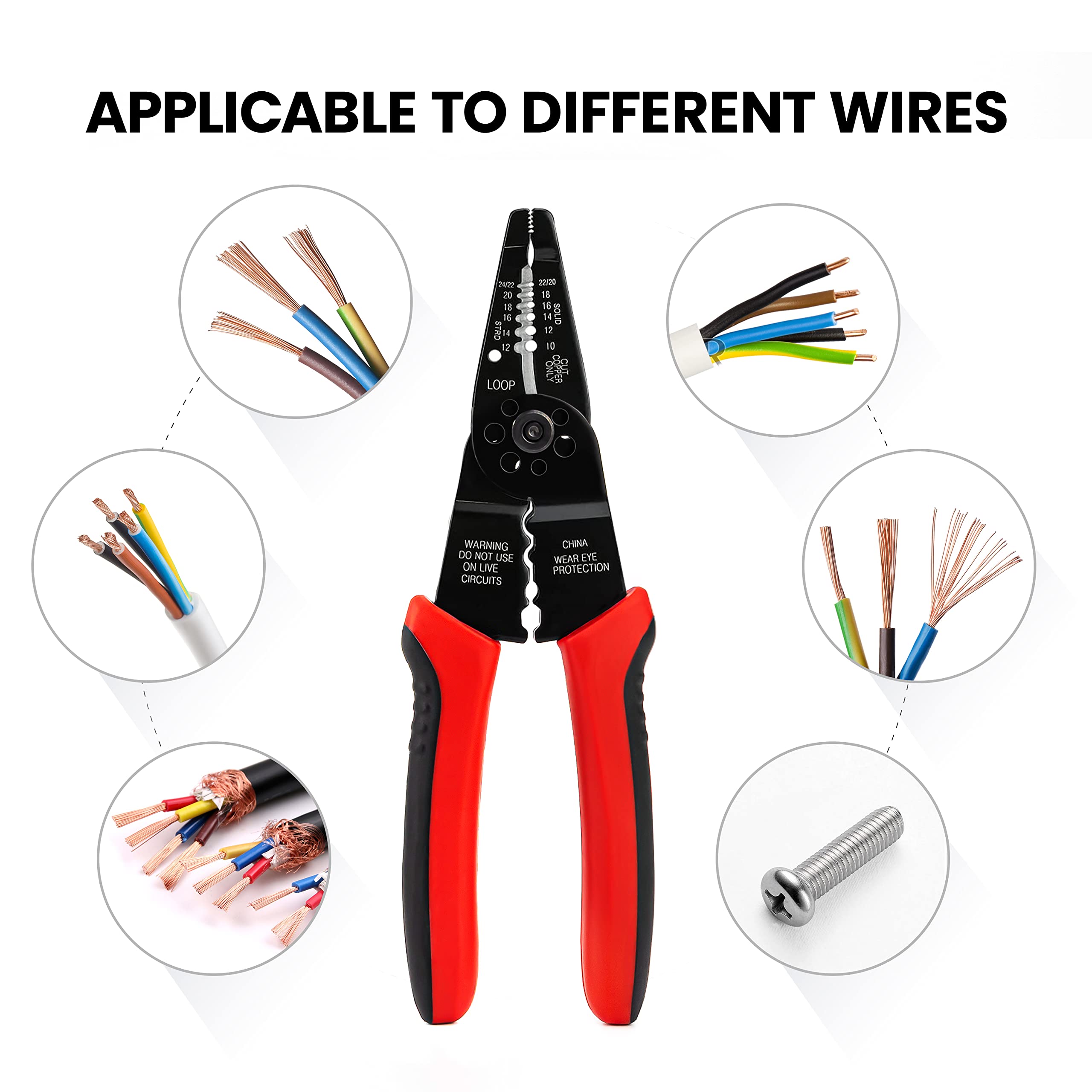 KAIWEETS Wire Stripper 10-22 AWG Wire Splicer Cable Stripper Multipurpose Wire Stripping Tool Electrical Wire Pliers with Screw Cutter