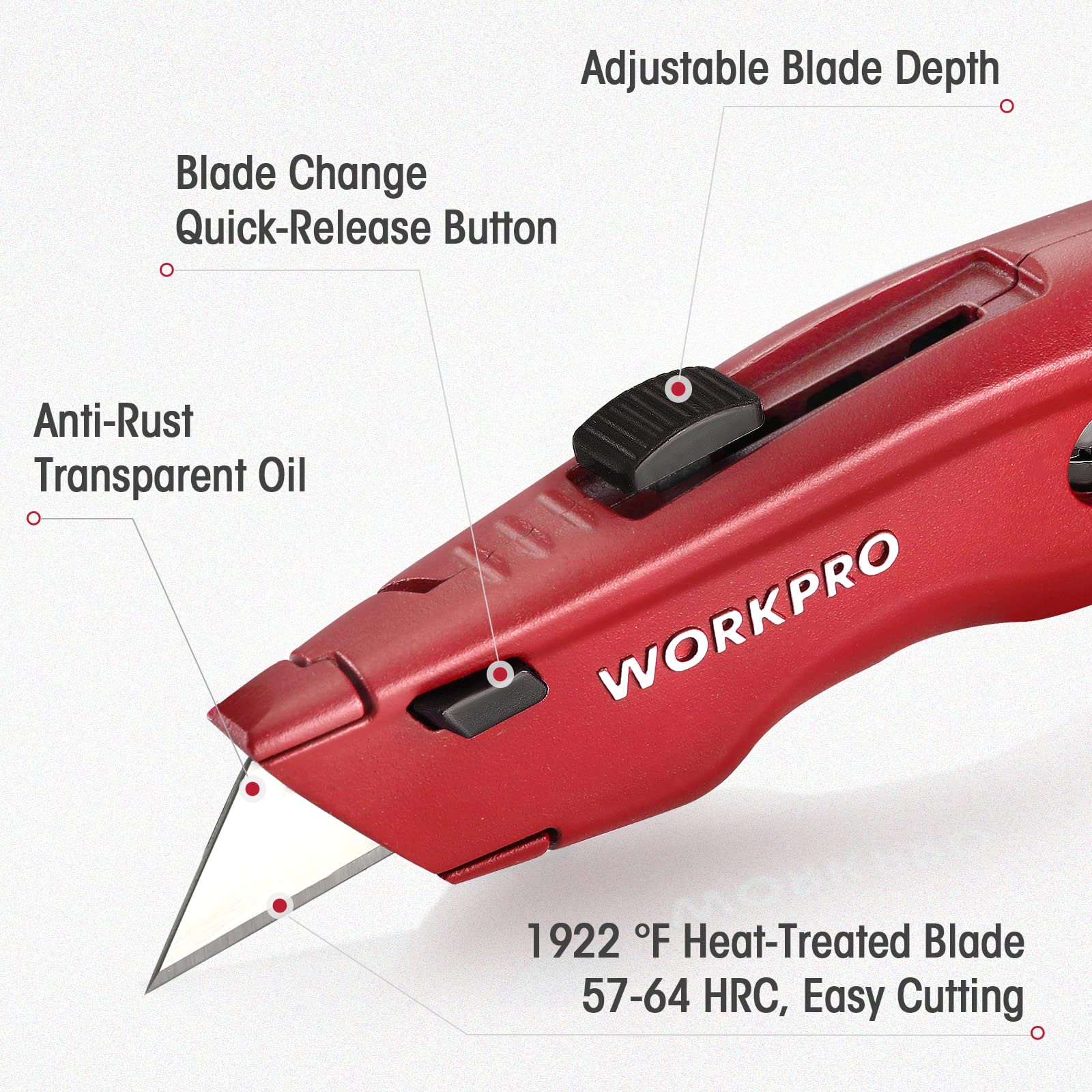 WORKPRO Premium Utility Knife, Retractable All Metal Heavy Duty Box Cutter, Quick Change Blade Razor Knife, with 10 Extra Blades