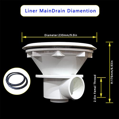 Vinyl Pool MainDrain Liner Pool Main Drain Floor Drain for Underground Pool,Swimming Pool in-Ground Main Drain Floor Drain 2.0 inch Water Inlet Draining Accessory White