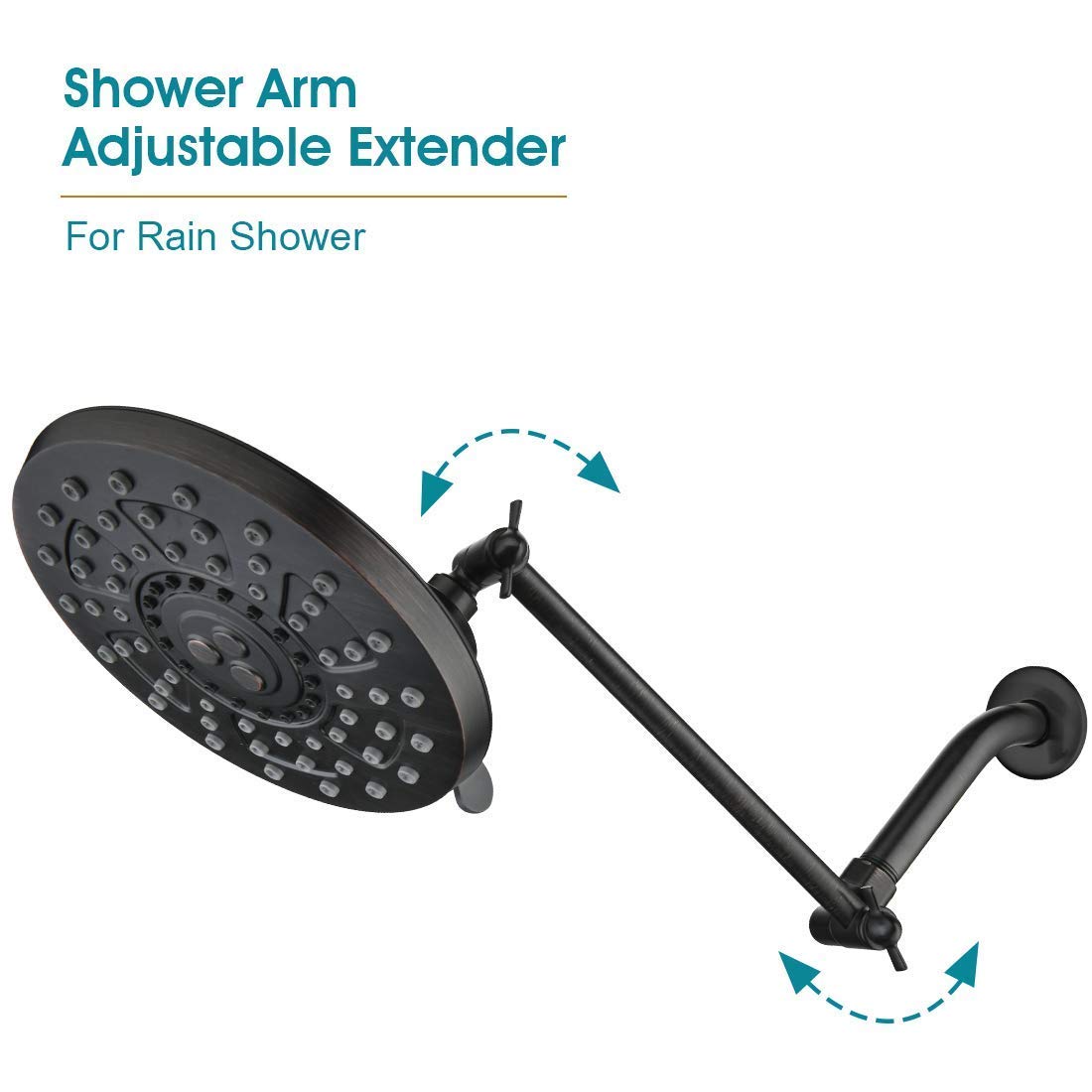 BRIGHT SHOWERS 6 Inch Brass Shower Arm Matching 10 Inch Brass Adjustable Shower Extension Arm, Oil-Rubbed Bronze