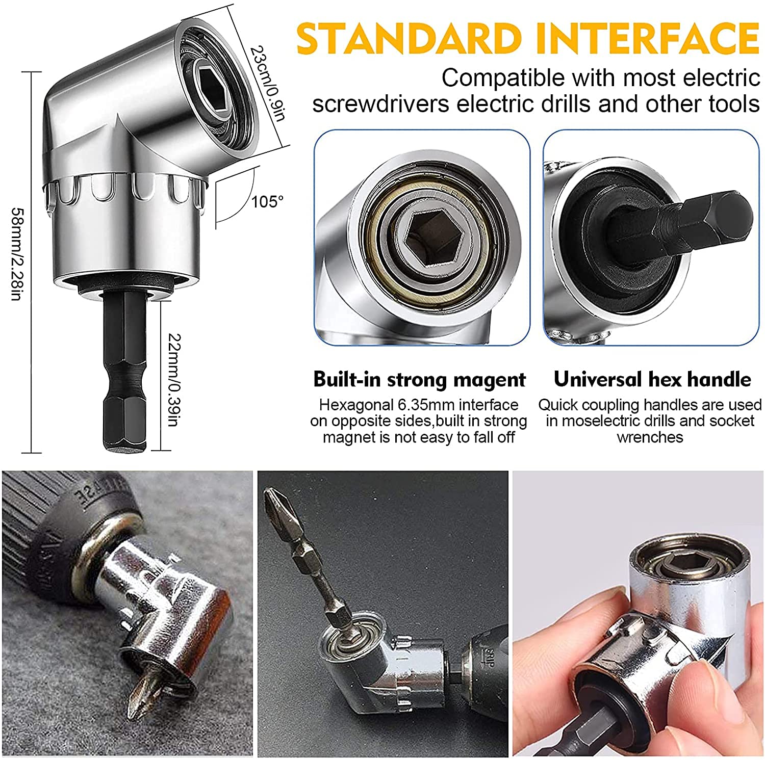 MXiiXM Flexible Drill Bit Extension & Universal Socket Wrench Tool Set, 105° Right Angle Drill Attachment, 1/4 3/8 1/2" Universal Socket Adapter Set, 3Pcs Screwdriver Bit Holder & Screwdriver Bit Kit